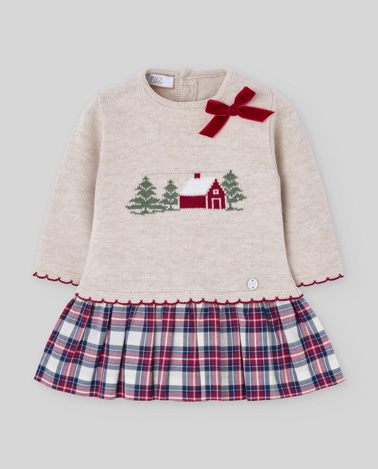 Holiday Girl Knit Dress with Winter Village Motif