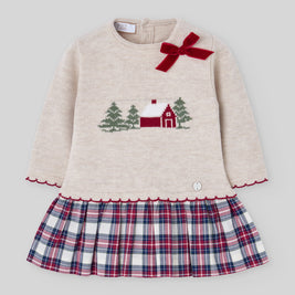 Holiday Girl Knit Dress with Winter Village Motif