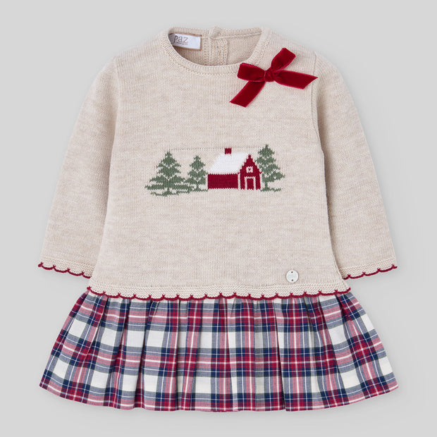 Holiday Girl Knit Dress with Winter Village Motif