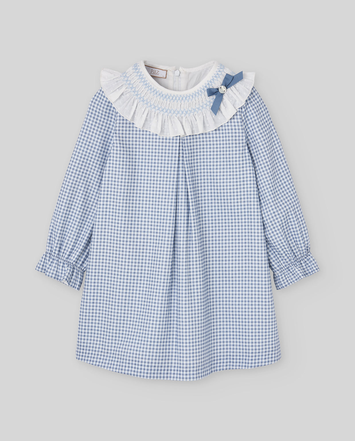 Gingham Girl Dress with Hand-Smocked Ruffle Collar