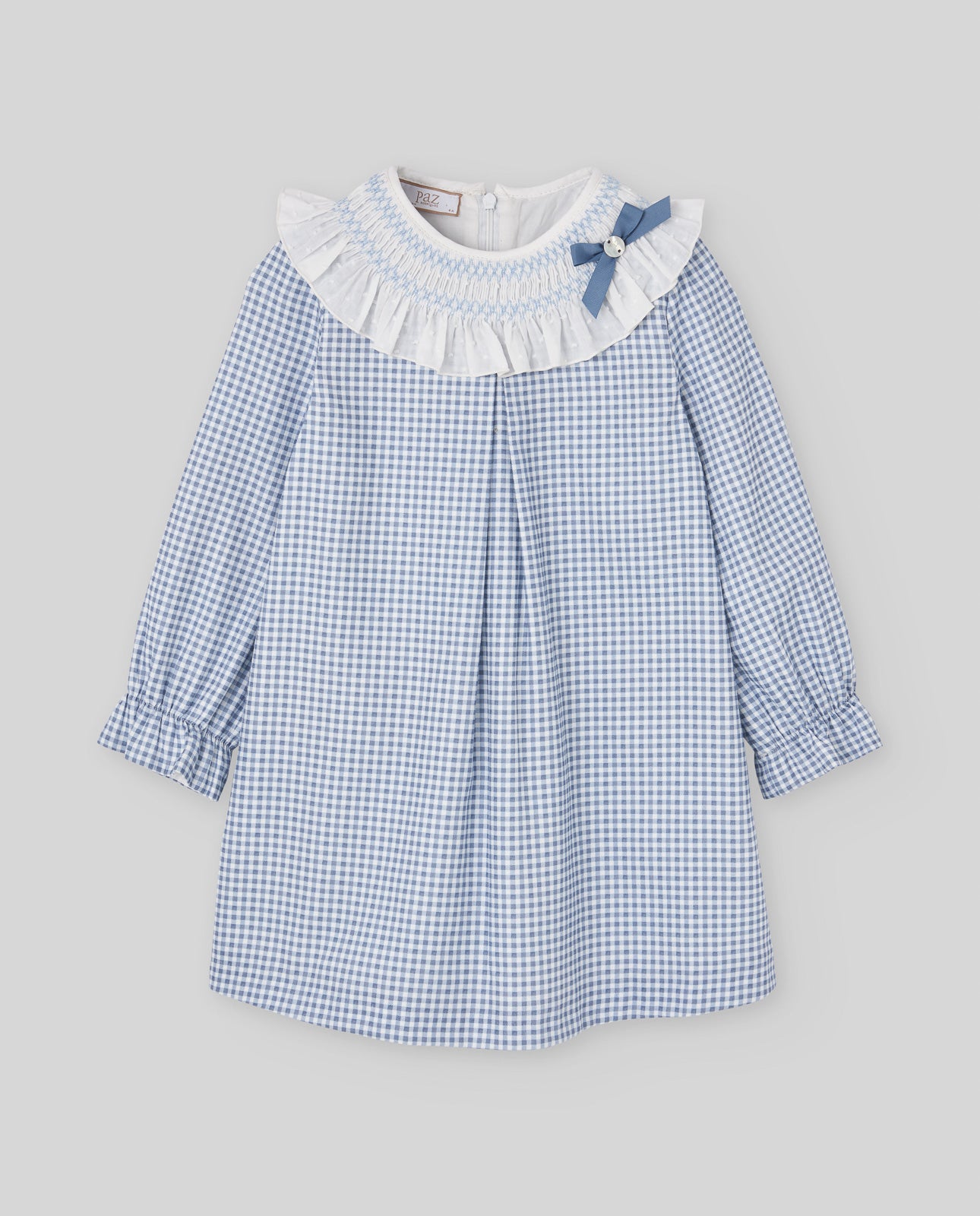 Gingham Girl Dress with Hand-Smocked Ruffle Collar
