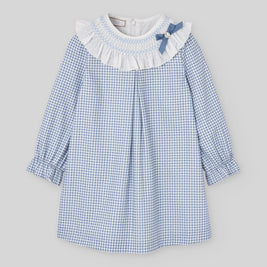 Gingham Girl Dress with Hand-Smocked Ruffle Collar