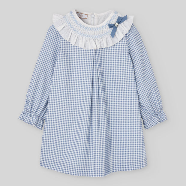 Gingham Girl Dress with Hand-Smocked Ruffle Collar