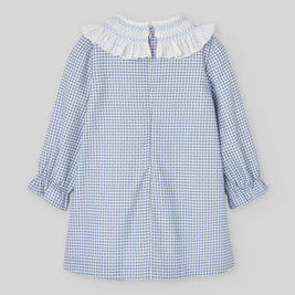 Gingham Girl Dress with Hand-Smocked Ruffle Collar