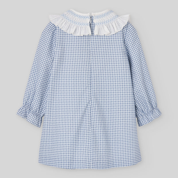 Gingham Girl Dress with Hand-Smocked Ruffle Collar