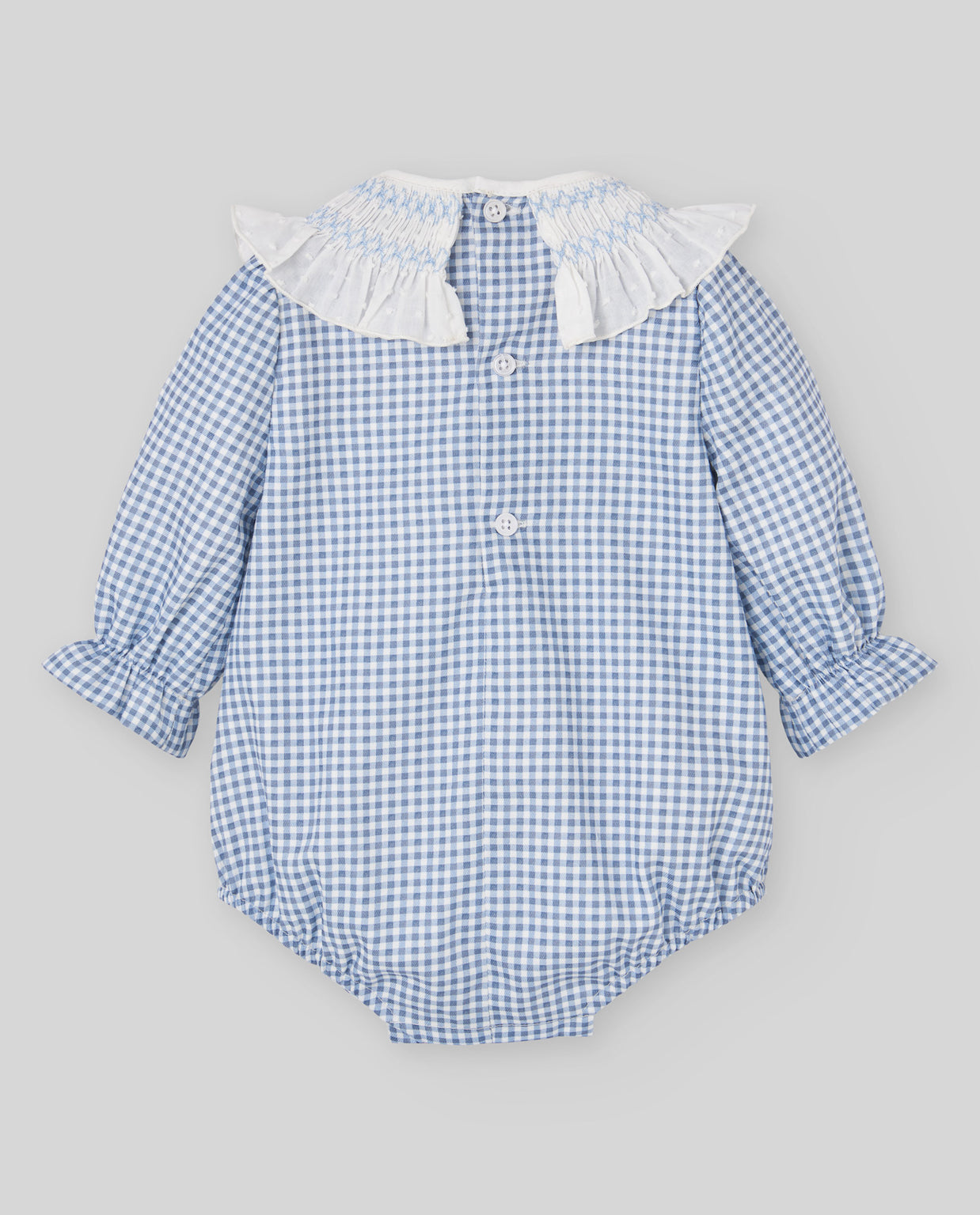 Gingham Baby Girl Bubble Romper with Hand-Smocked Collar