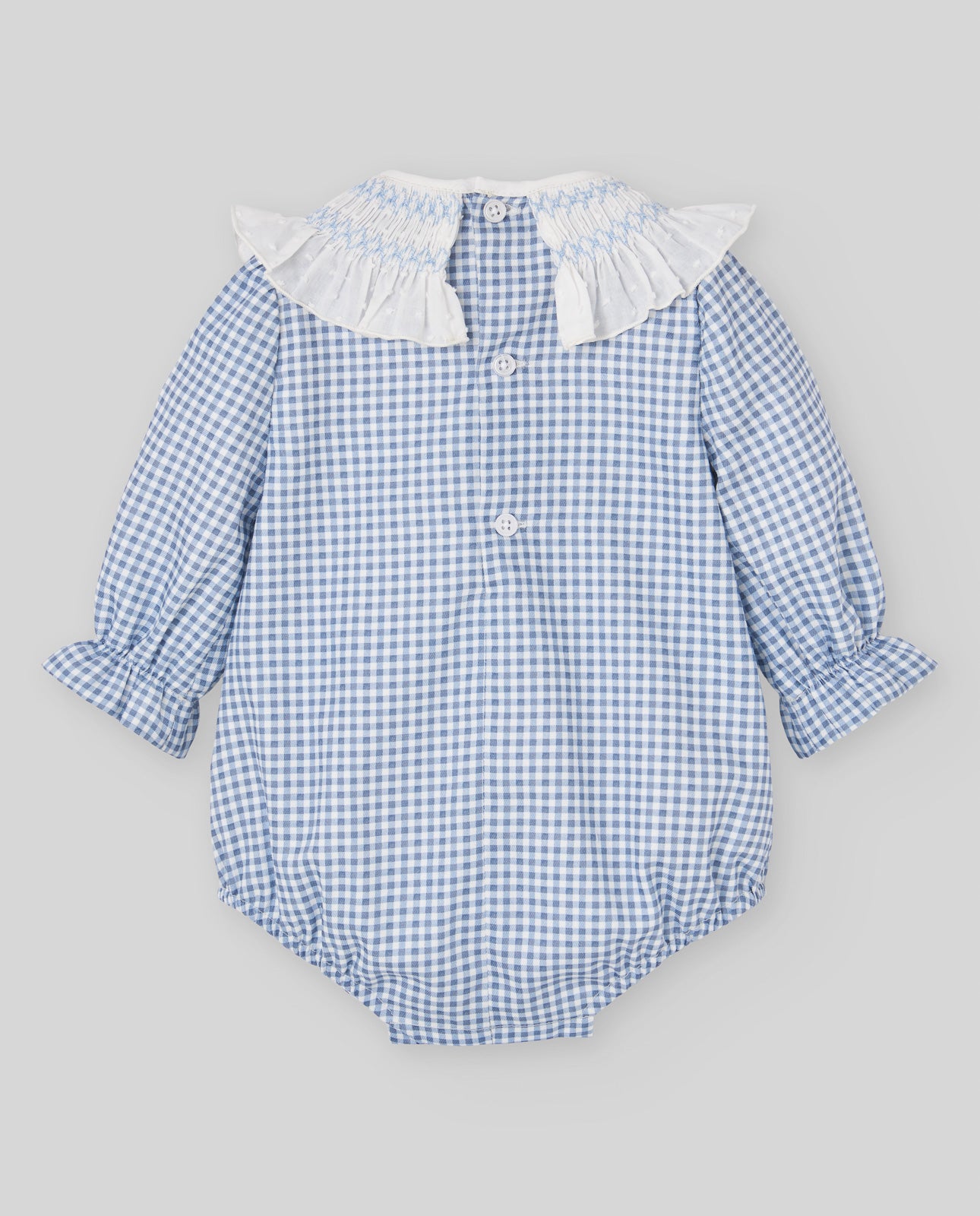 Gingham Baby Girl Bubble Romper with Hand-Smocked Collar