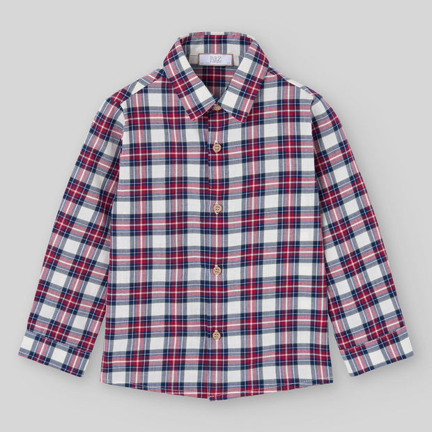 Boys Holiday Plaid Shirt & Beige Corduroy Pants Set