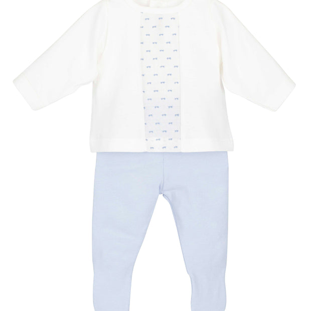 Goa - Baby boy two piece playset - soft cotton long sleeve top and blue footed pants