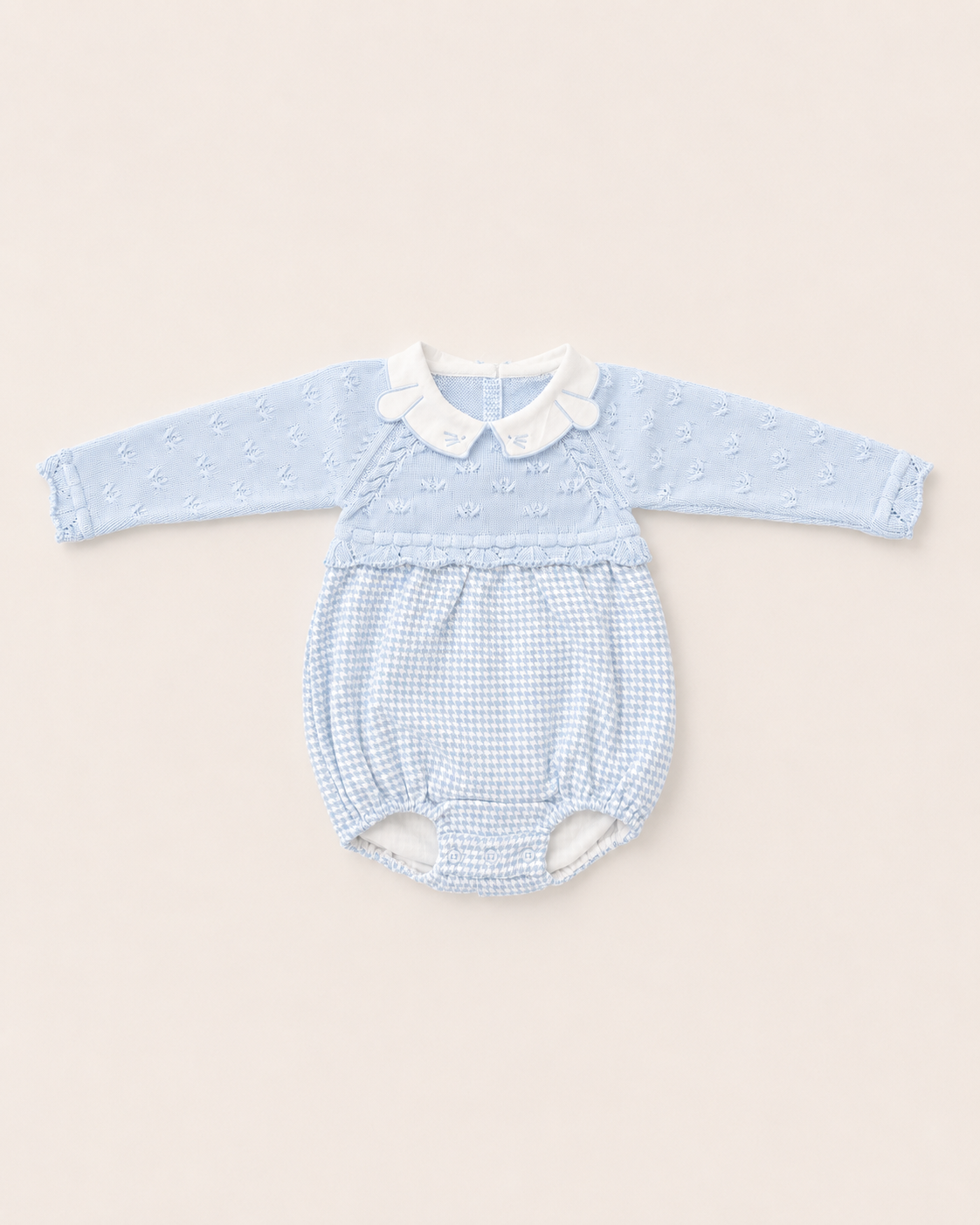 Baby Knit Bubble Romper with Embroidered Peter Pan Collar