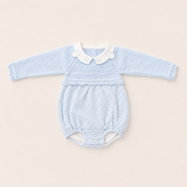 Baby Knit Bubble Romper with Embroidered Peter Pan Collar