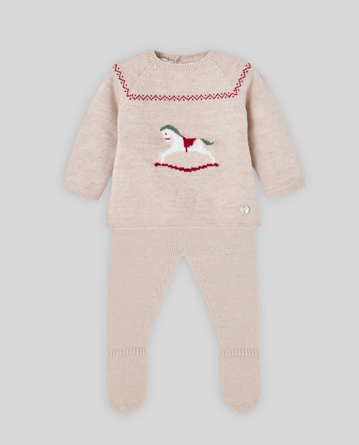 Knit Baby Set with Rocking Horse Motif
