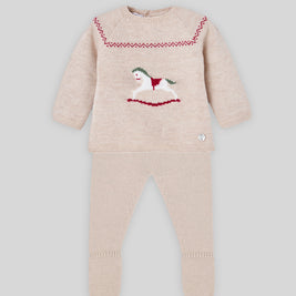 Knit Baby Set with Rocking Horse Motif