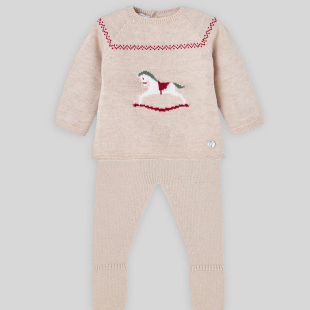 Knit Baby Set with Rocking Horse Motif