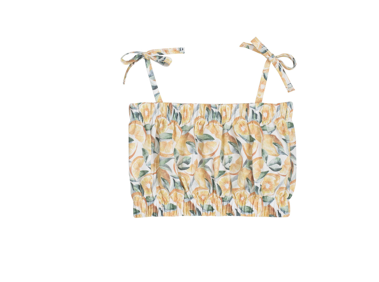 Capri - Lemon Blossom Tie-Shoulder Girls Summer Set | Elegant Citrus Print