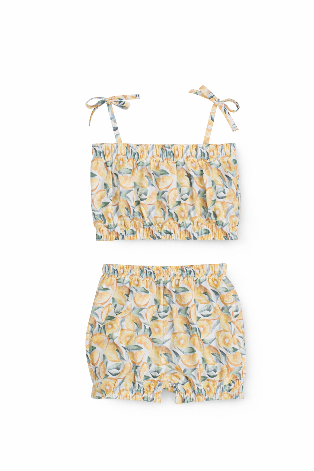 Capri - Lemon Blossom Tie-Shoulder Girls Summer Set | Elegant Citrus Print