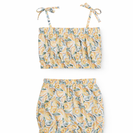 Capri - Lemon Blossom Tie-Shoulder Girls Summer Set | Elegant Citrus Print