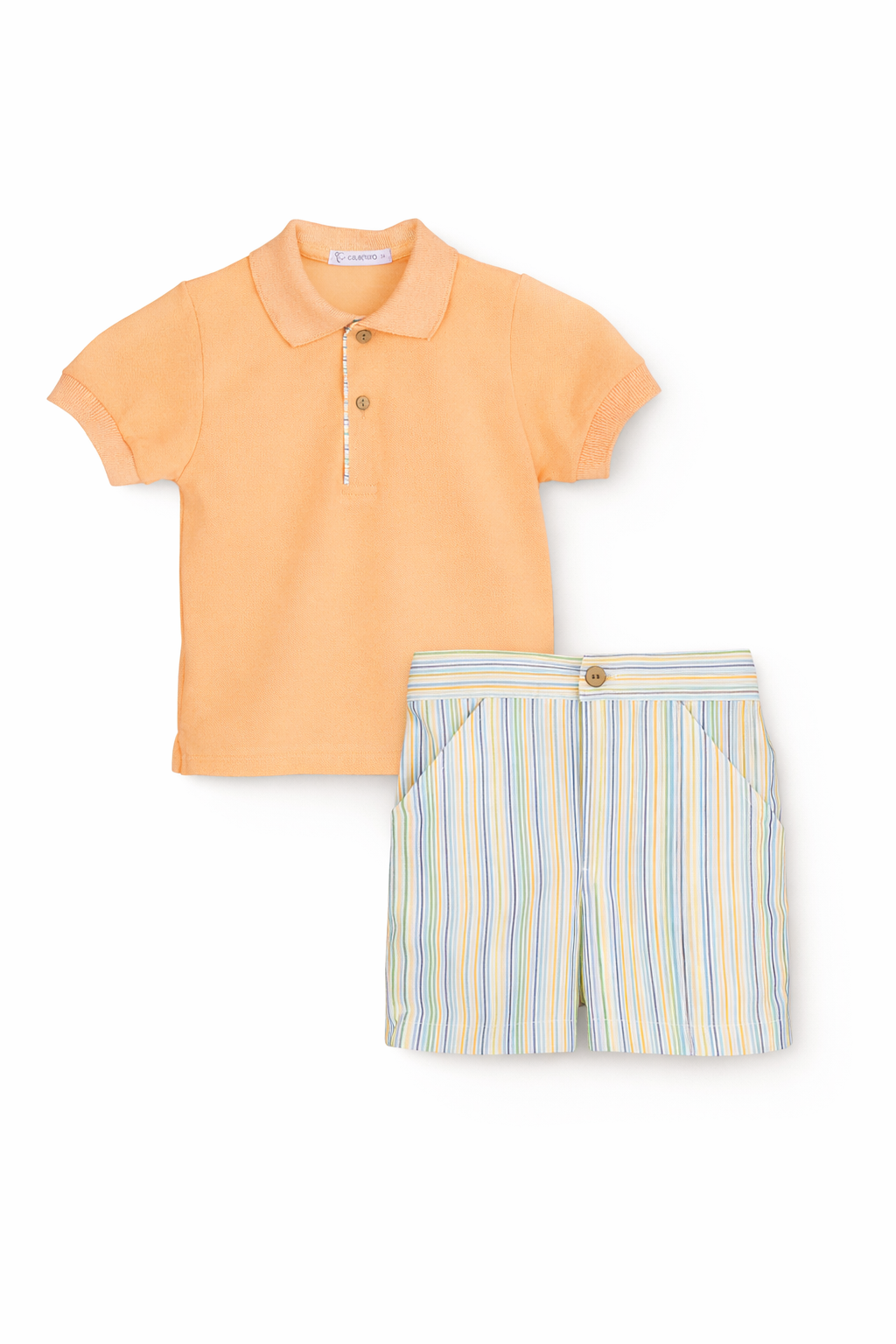 Boys Classic Peach Polo & Striped Shorts Set | Elegant Toddler Summer Outfit