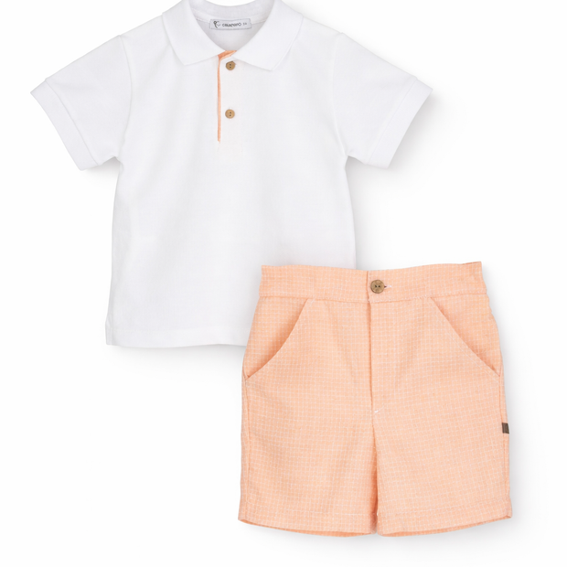 Boys Classic White Polo & Orange Shorts Set | Elegant Toddler Summer Outfit