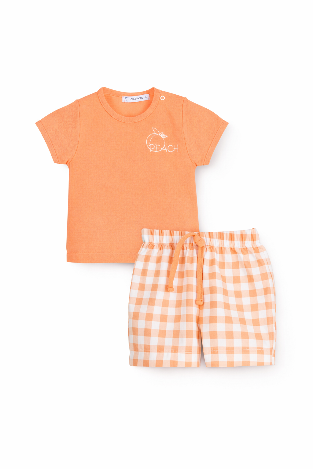 Boys Peach Cotton T-Shirt & Gingham Shorts Set | Classic Baby Summer Outfit