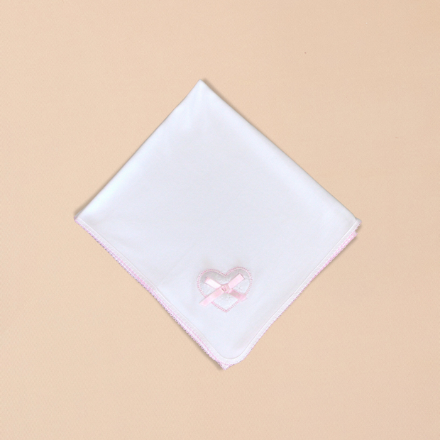 Hearts Burp Towel with Colored Stitching, Embroidery & Satin Bow