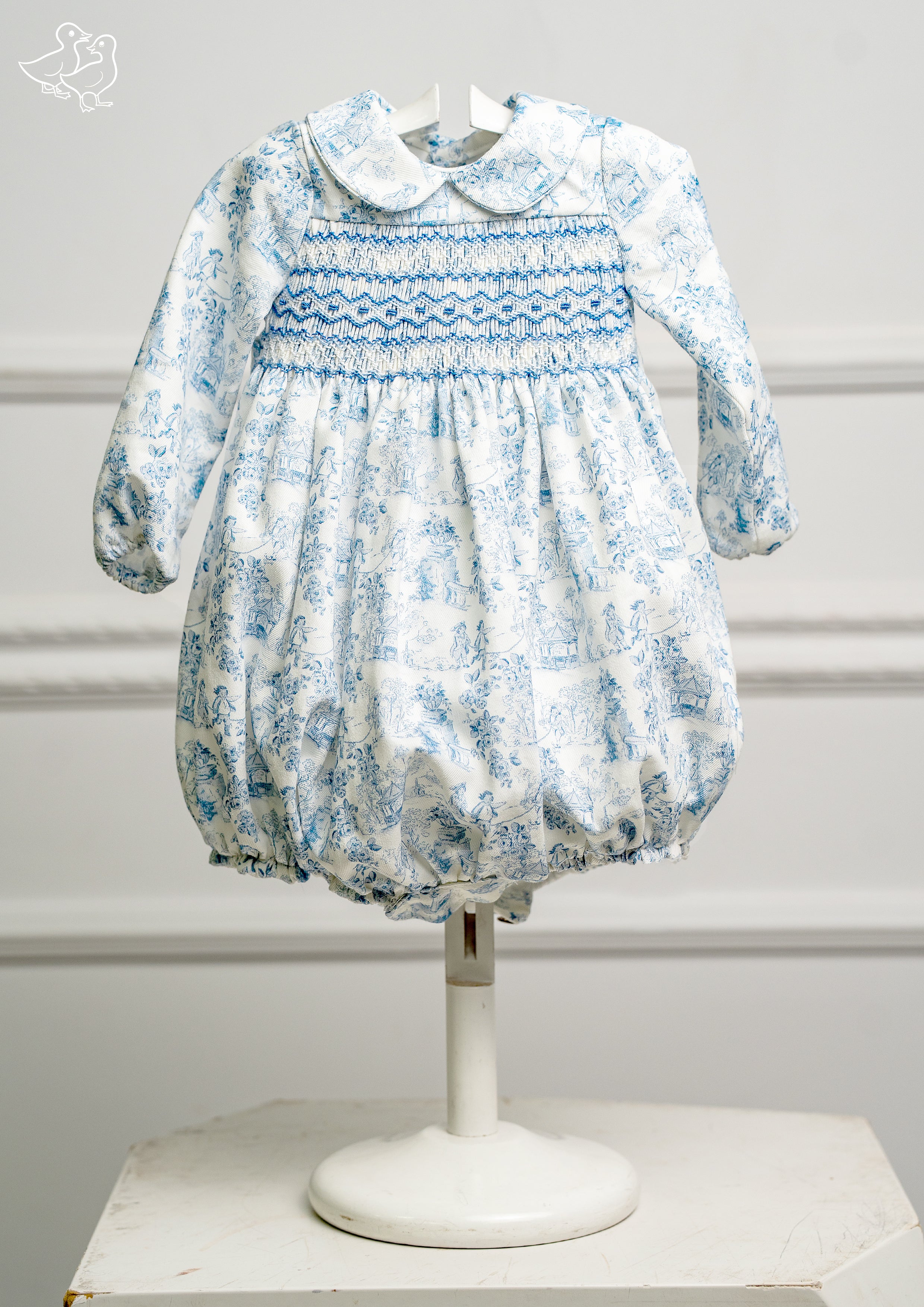 Blue Smocked Baby Romper