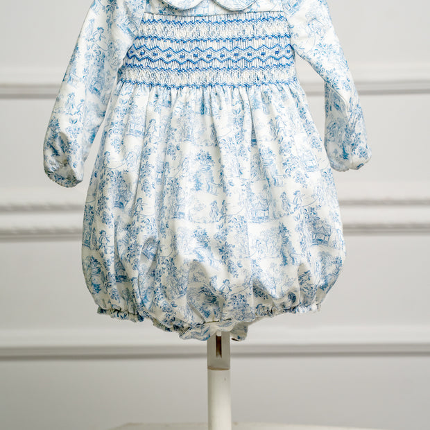 Blue Smocked Baby Romper