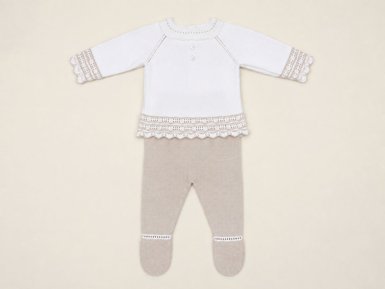 Beige 2 Piece Set – Cardigan with Footed Pants
