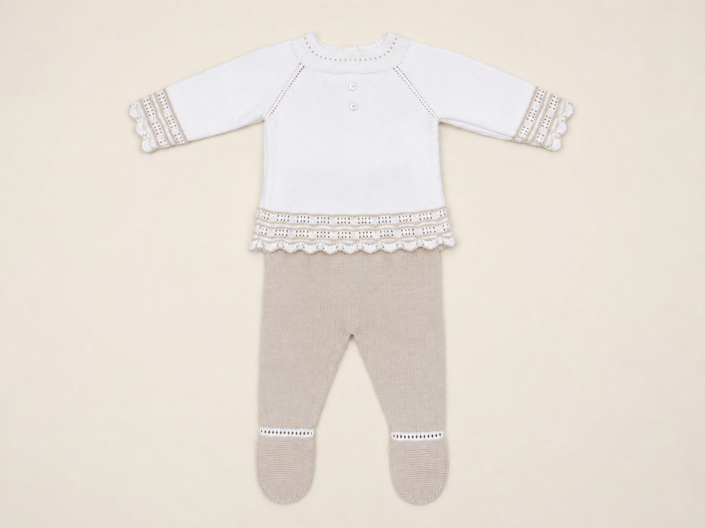 Beige 2 Piece Set – Cardigan with Footed Pants