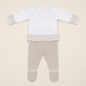 Beige 2 Piece Set – Cardigan with Footed Pants