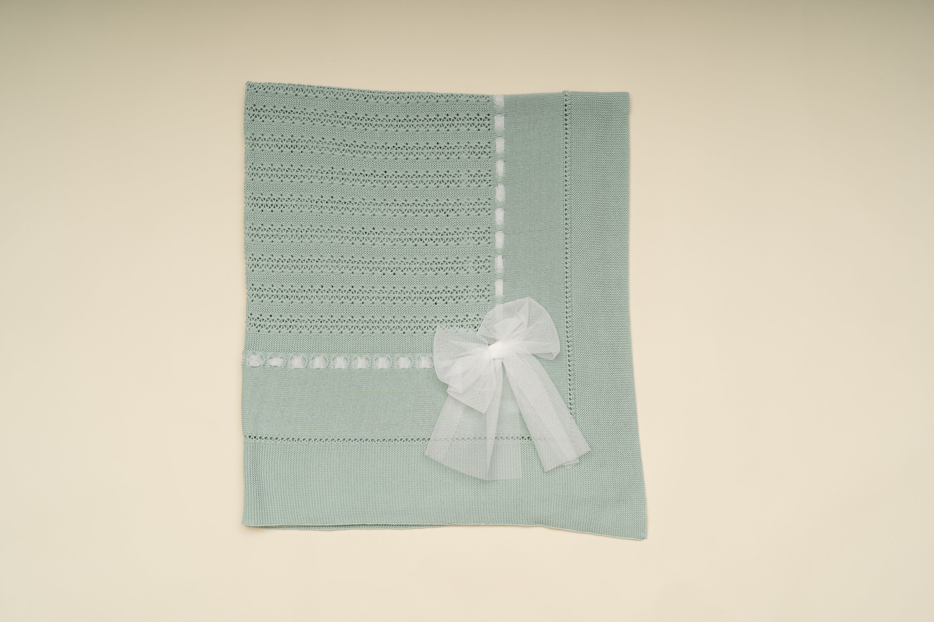 Knitted Baby Blanket with Lace and Tulle Details