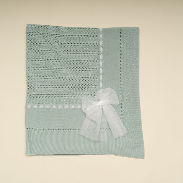 Knitted Baby Blanket with Lace and Tulle Details