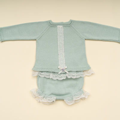 Elegant Baby Girl Knit Outfit with Lace Trim – 2-Piece Set