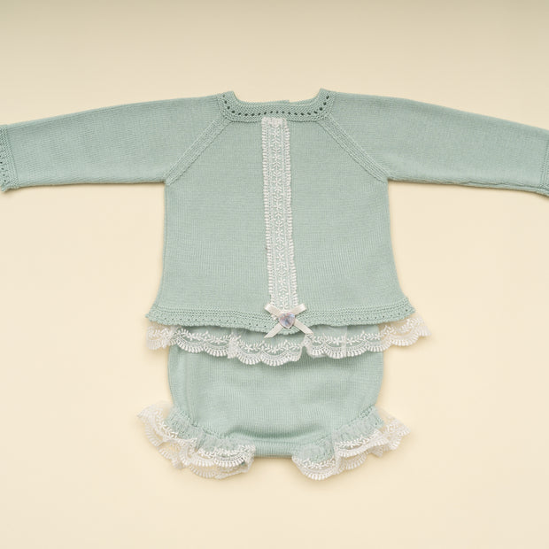 Elegant Baby Girl Knit Outfit with Lace Trim – 2-Piece Set