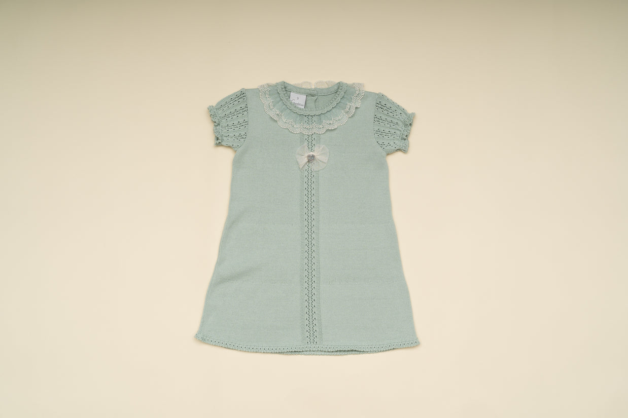 Knit Baby Girl Dress with Lace Collar – Classic Baptism & Special Occasion Dress