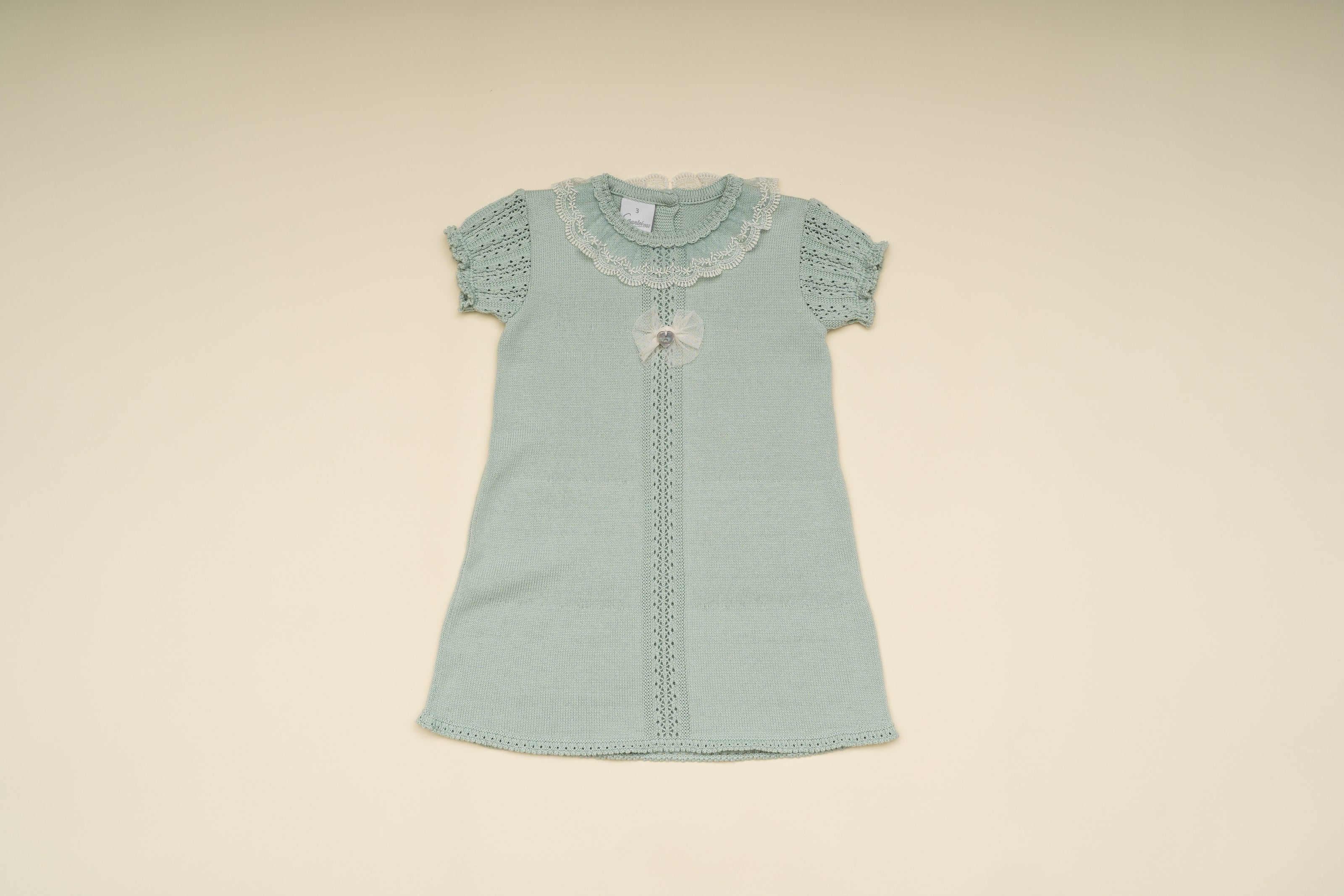 Knit Baby Girl Dress with Lace Collar – Classic Baptism & Special Occasion Dress