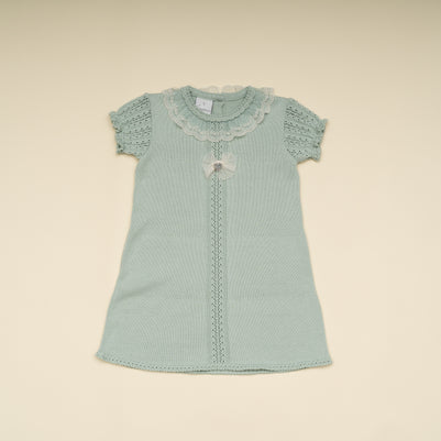 Knit Baby Girl Dress with Lace Collar – Classic Baptism & Special Occasion Dress