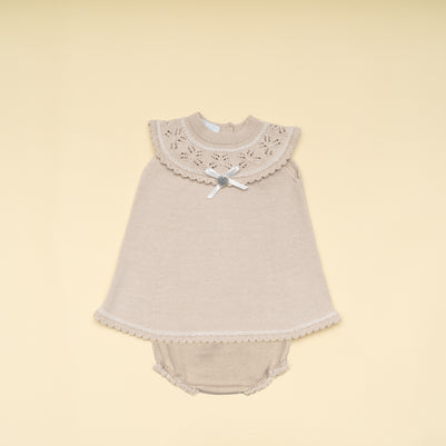 Elegant Knit Baby Girl Dress and Bloomer Set – Classic Special Occasion Outfit
