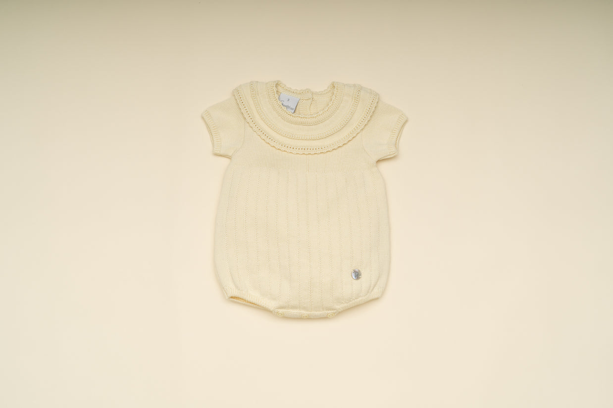 Pastel Yellow Knit Baby Romper – Special Occasion Outfit