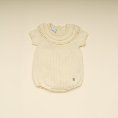 Pastel Yellow Knit Baby Romper – Special Occasion Outfit