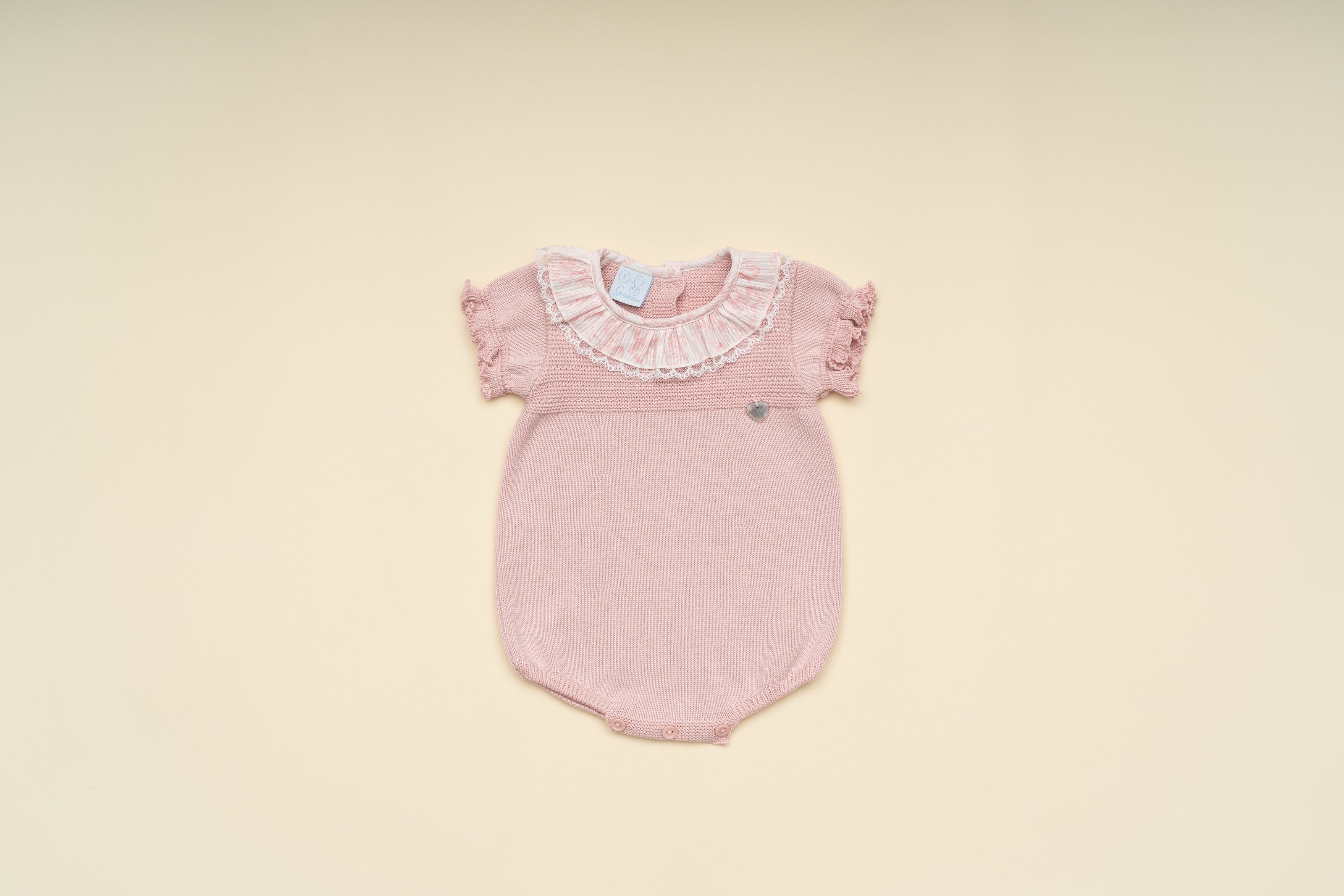 Delicate Baby Girl Pink Knit Romper with Lace Collar