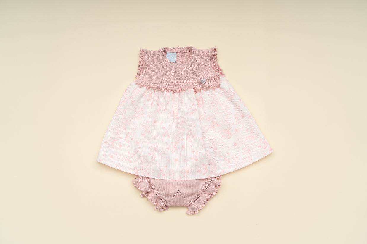 Elegant Baby Girl Pink Dress and Bloomer Set – Classic Knit & Floral Boutique Outfit