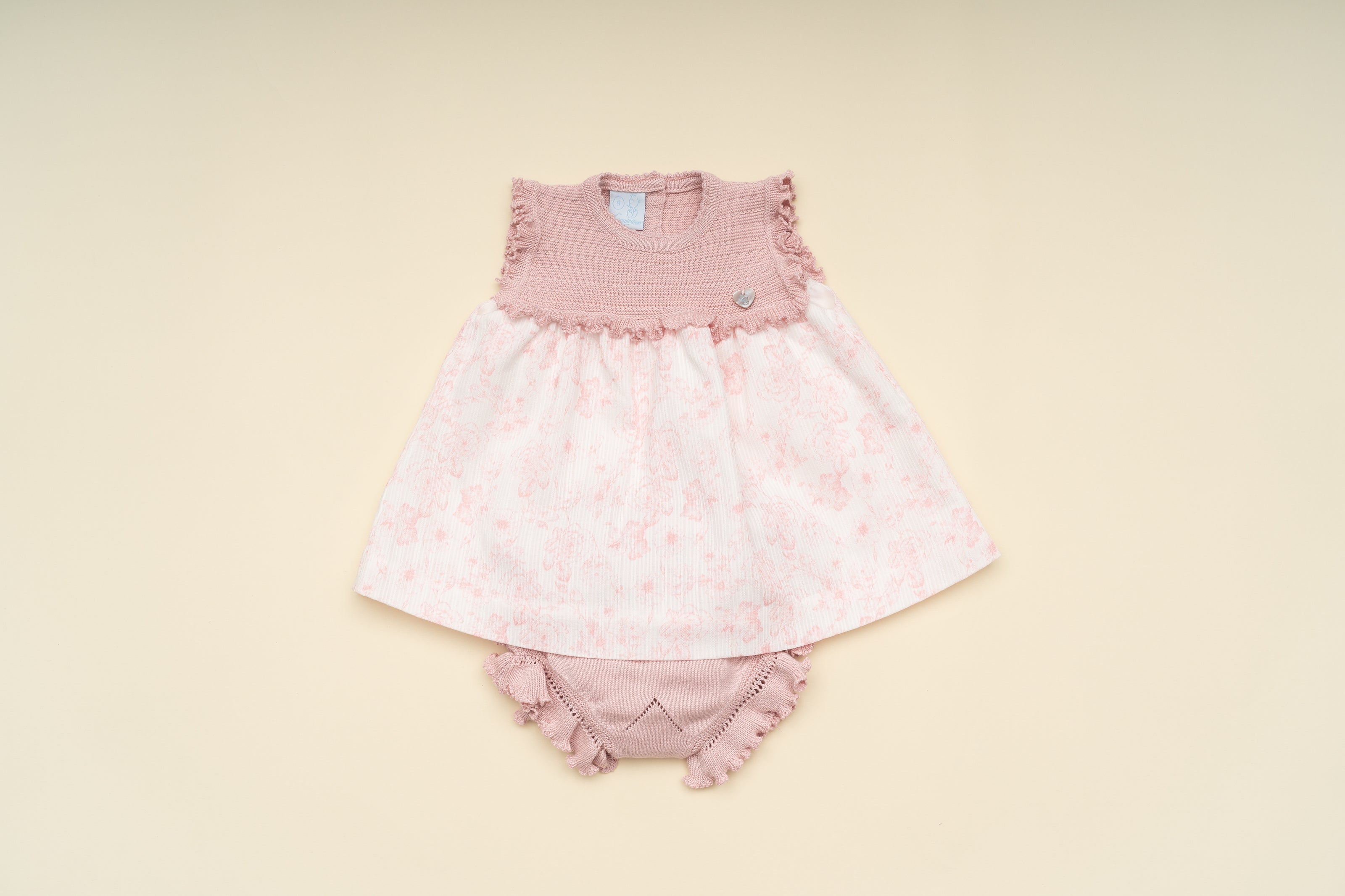 Elegant Baby Girl Pink Dress and Bloomer Set – Classic Knit & Floral Boutique Outfit