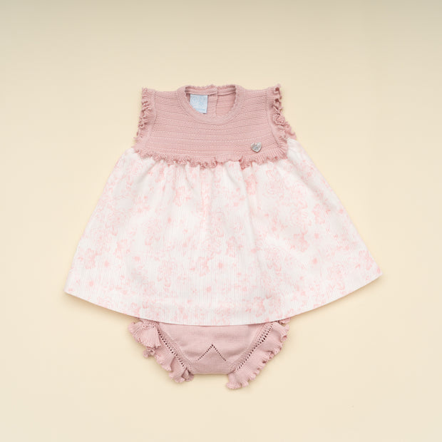 Elegant Baby Girl Pink Dress and Bloomer Set – Classic Knit & Floral Boutique Outfit