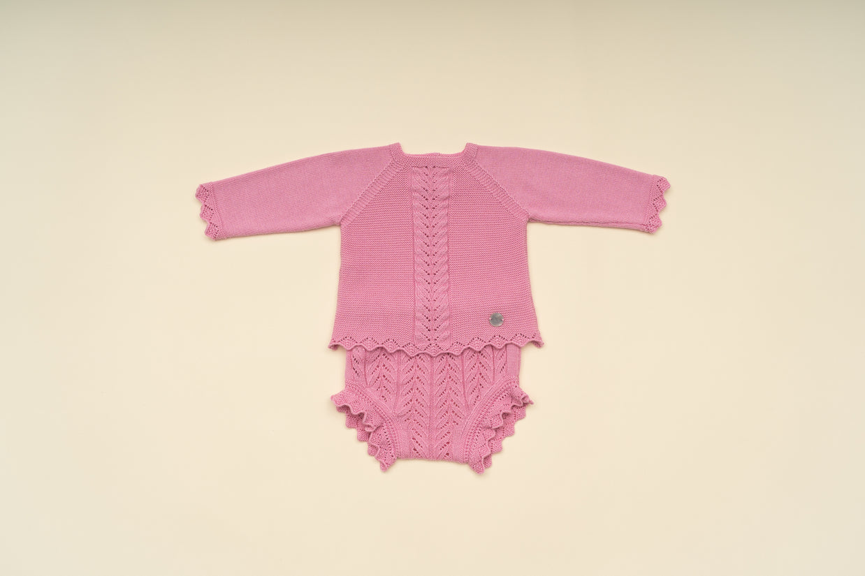 Elegant Baby Girl Pink Knit Sweater and Bloomer Set – Classic Infant Outfit