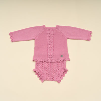 Elegant Baby Girl Pink Knit Sweater and Bloomer Set – Classic Infant Outfit
