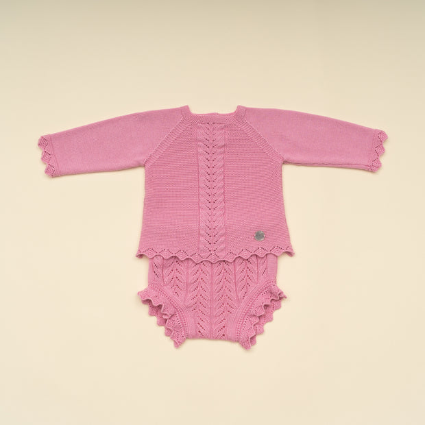 Elegant Baby Girl Pink Knit Sweater and Bloomer Set – Classic Infant Outfit