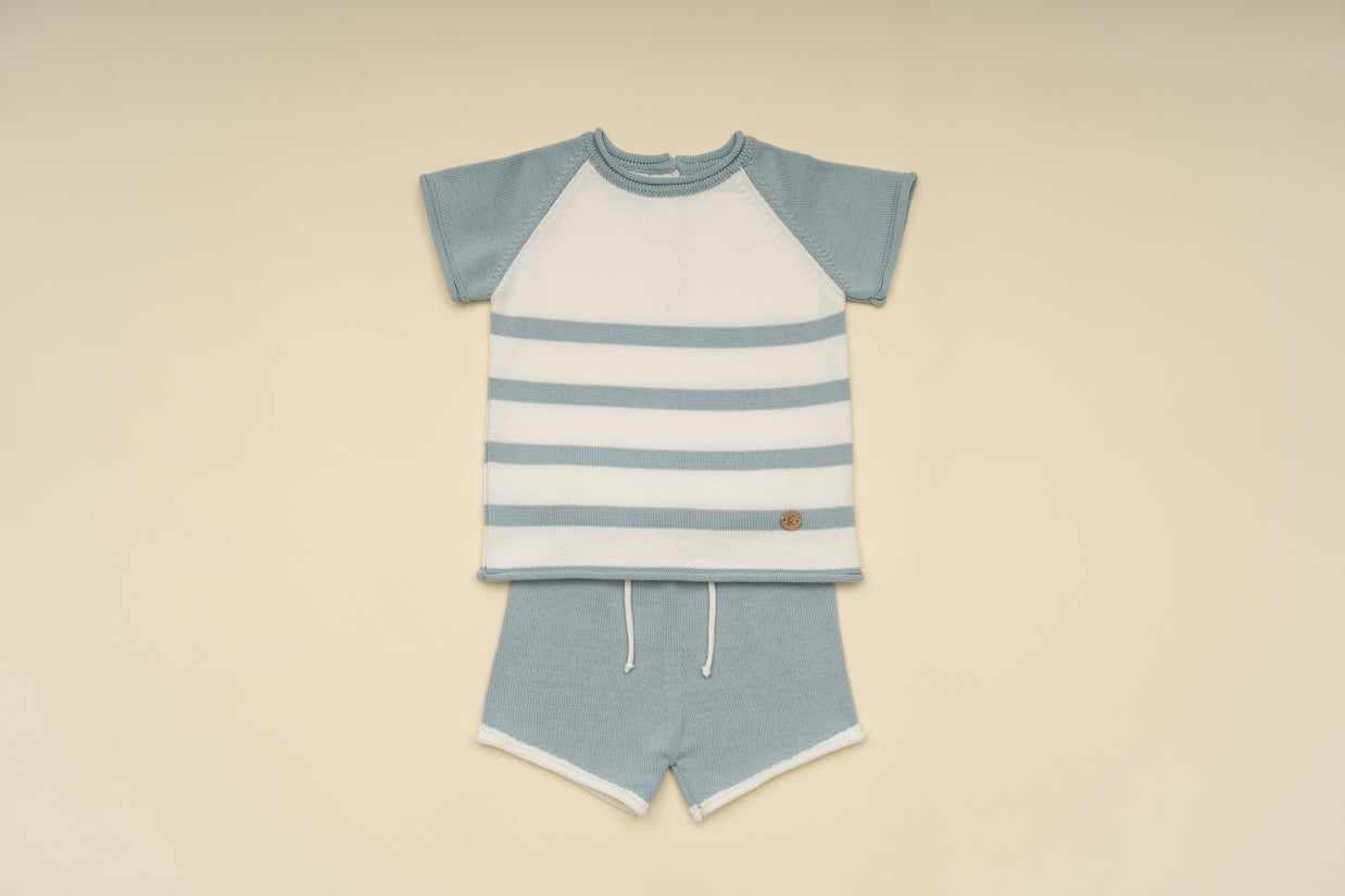 Classic Boy Knit Shirt and Shorts Set – Striped Summer Outfit
