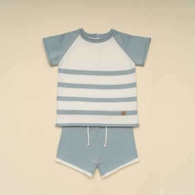 Classic Boy Knit Shirt and Shorts Set – Striped Summer Outfit