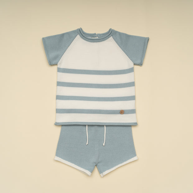 Classic Boy Knit Shirt and Shorts Set – Striped Summer Outfit